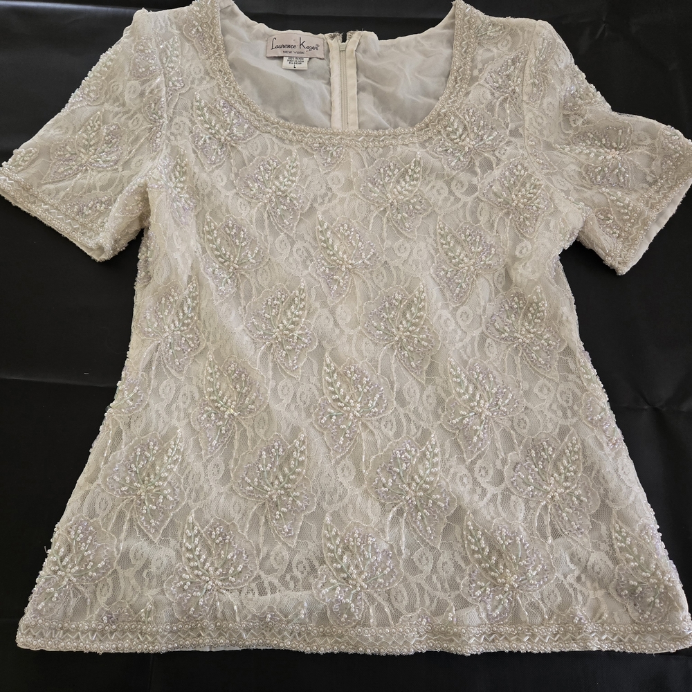 Laurence Kazar Cream Beaded Blouse